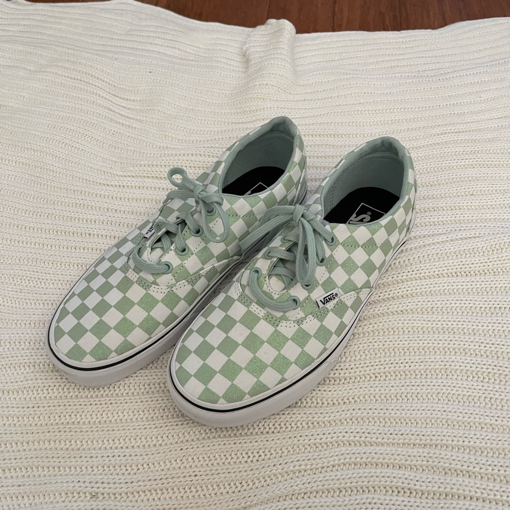 Mint Glitter Checkered Vans
